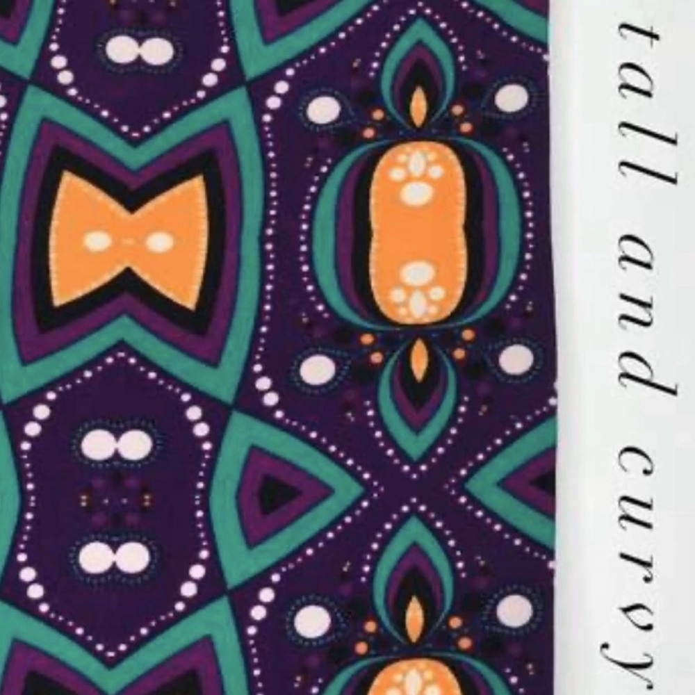 LuLaRoe Purple, Teal, and Orange Geometric Tall and Curvy Buttery Leggings